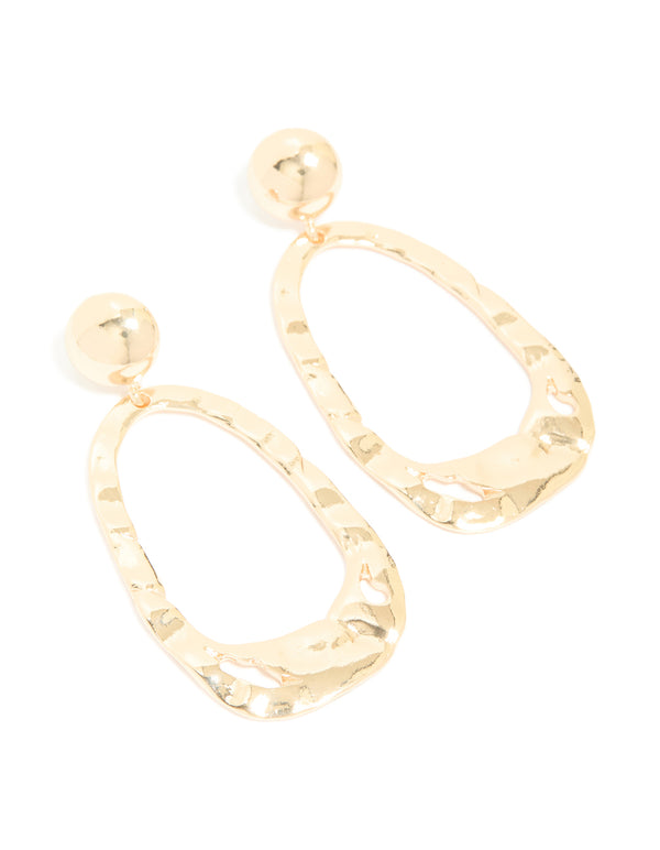 Gold Organic Rectangle Drop Earrings