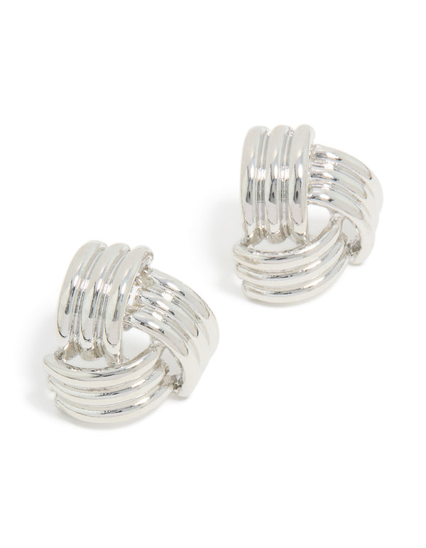 Silver Triple Quilted Stud Earrings