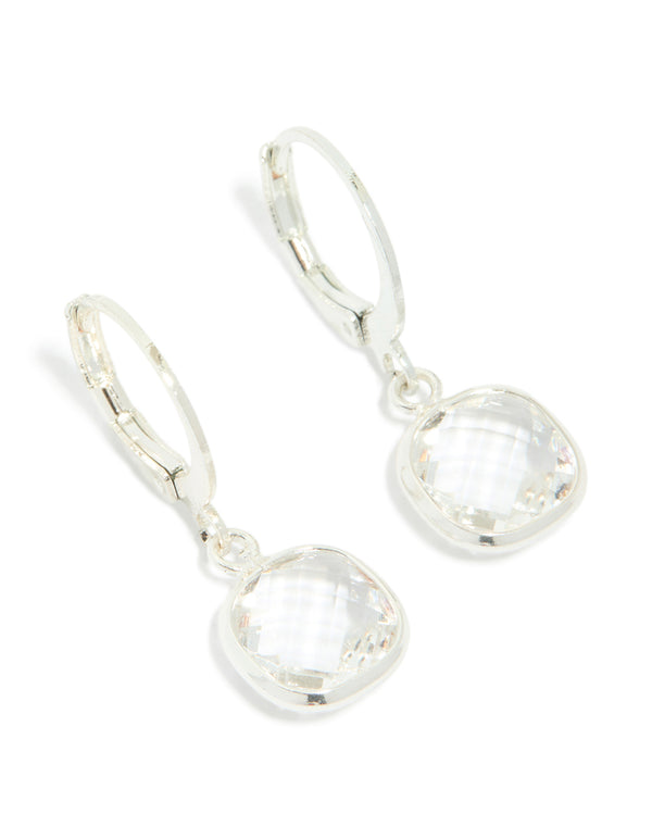 Silver Diamante Square Huggie Earrings