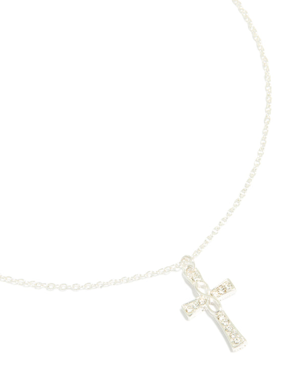 Silver Diamante Cross Necklace