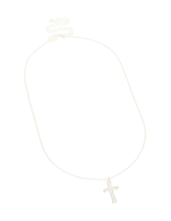 Silver Diamante Cross Necklace