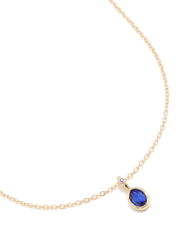 Gold Sapphire Diamante Round Pendant Necklace