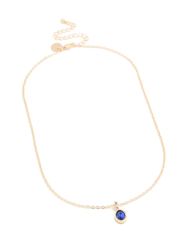 Gold Sapphire Diamante Round Pendant Necklace
