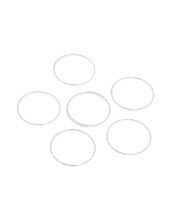 Silver Textured & Smooth Bangles 6-Pack