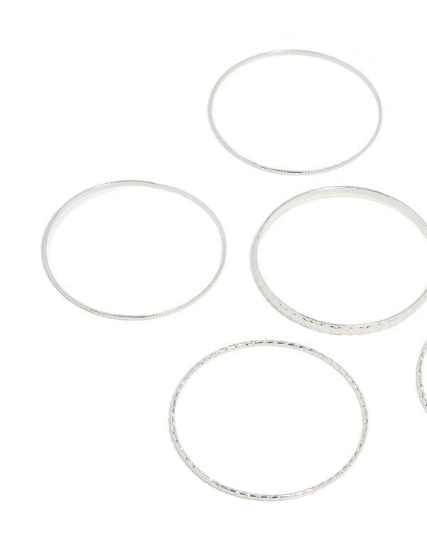 Silver Textured & Smooth Bangles 6-Pack