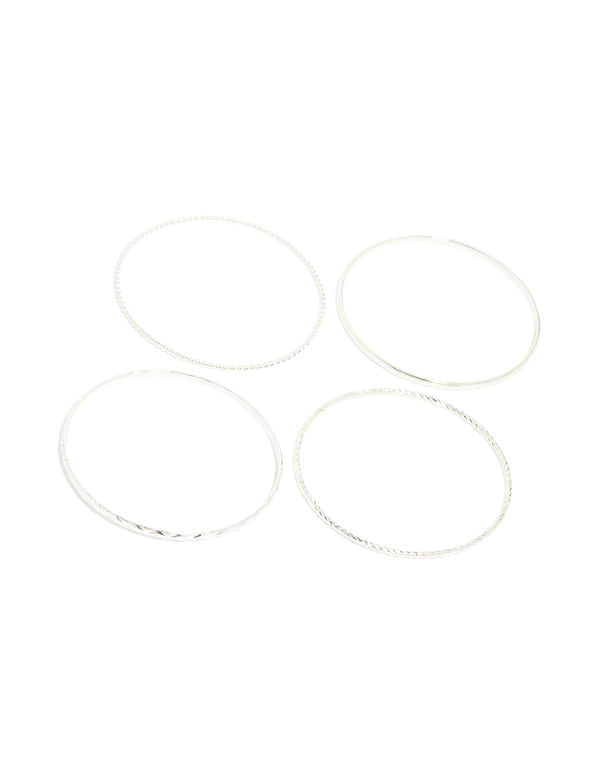Silver Textured Bangles 4-Pack
