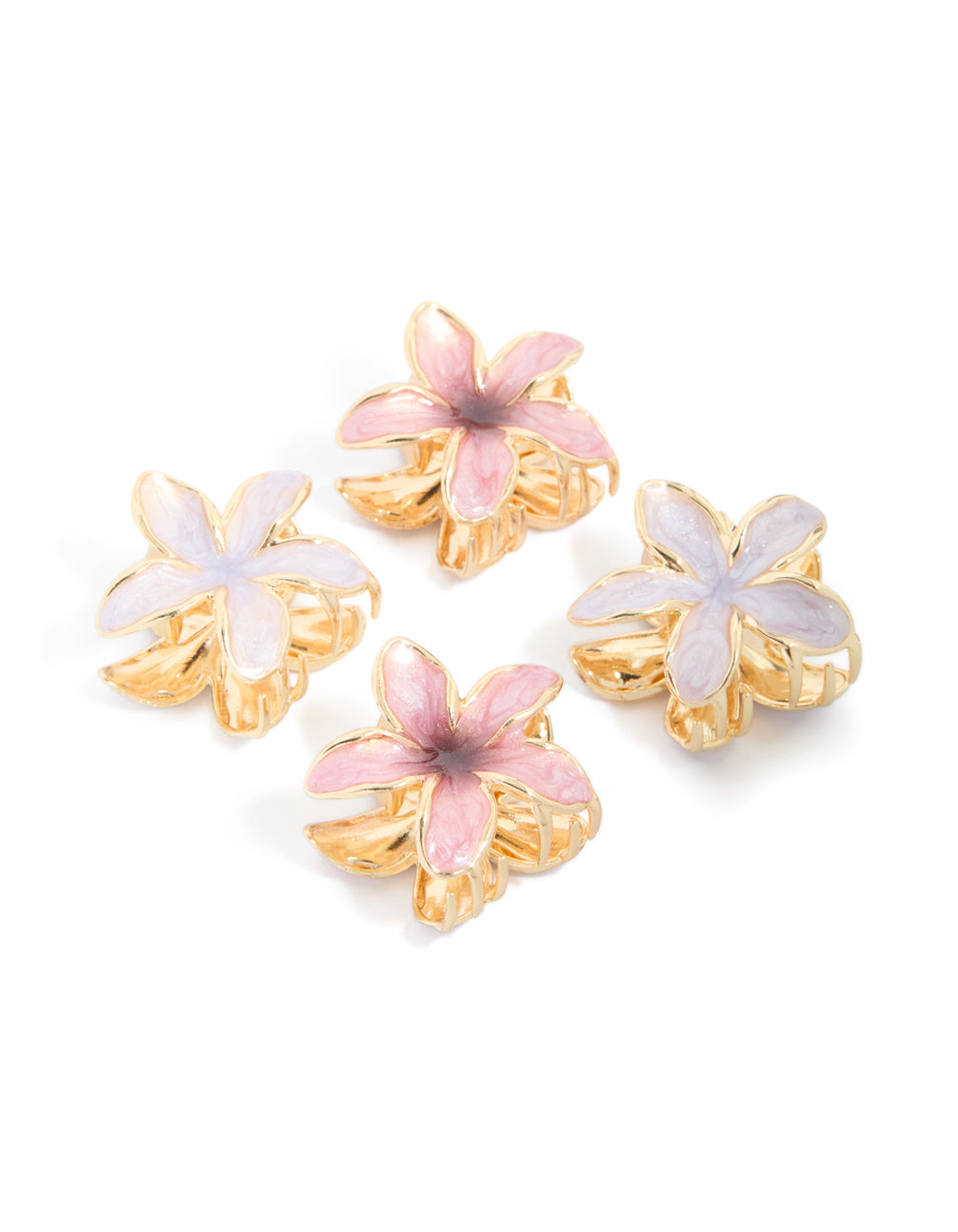 Gold Pink & Purple Enamel Frangipani Claw Clips 4-Pack