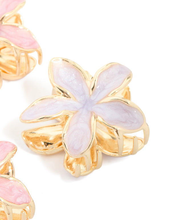 Gold Pink & Purple Enamel Frangipani Claw Clips 4-Pack