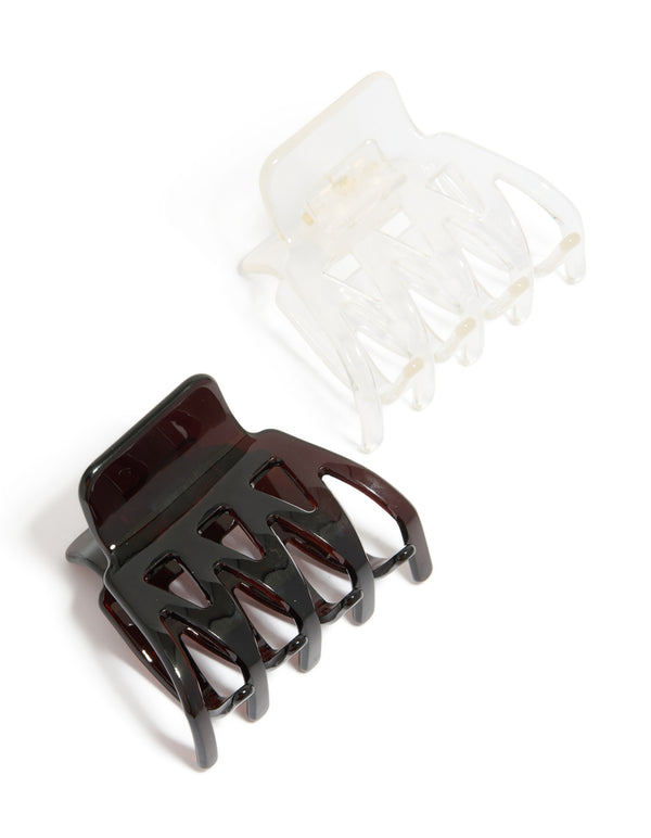 Chocolate Brown & White Acrylic Small Zig Zag Claw Clips 2-Pack