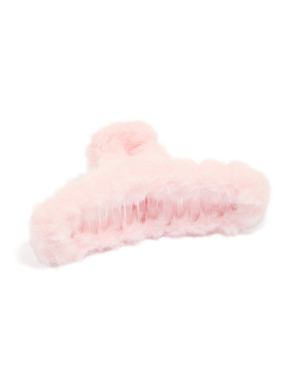 Pink Faux Fur Fabric Claw Clip