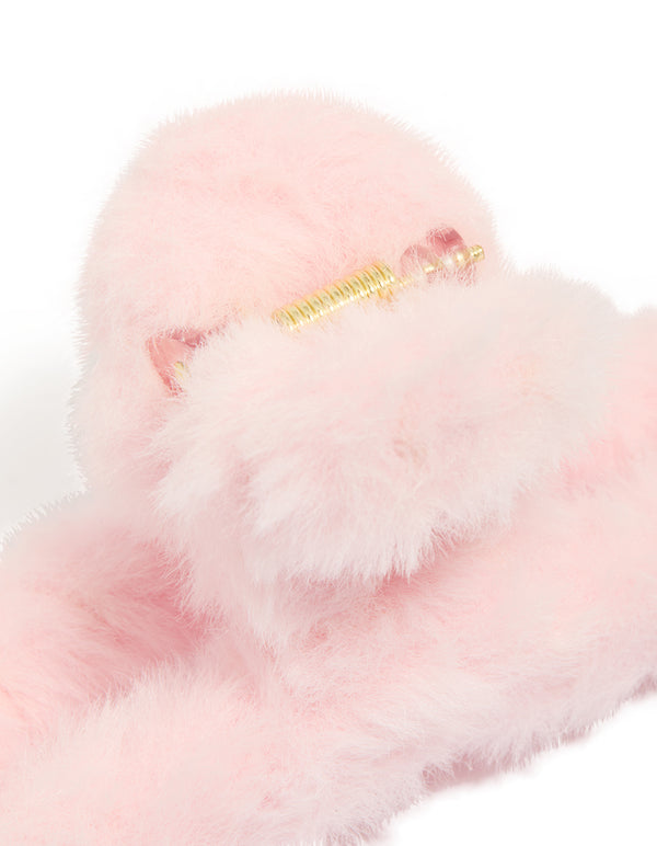 Pink Faux Fur Fabric Claw Clip