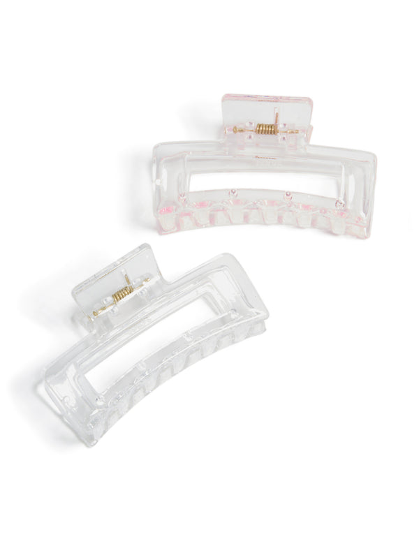 Featuring glitter 2-pack light pink and gold small rectangle claw clips front view