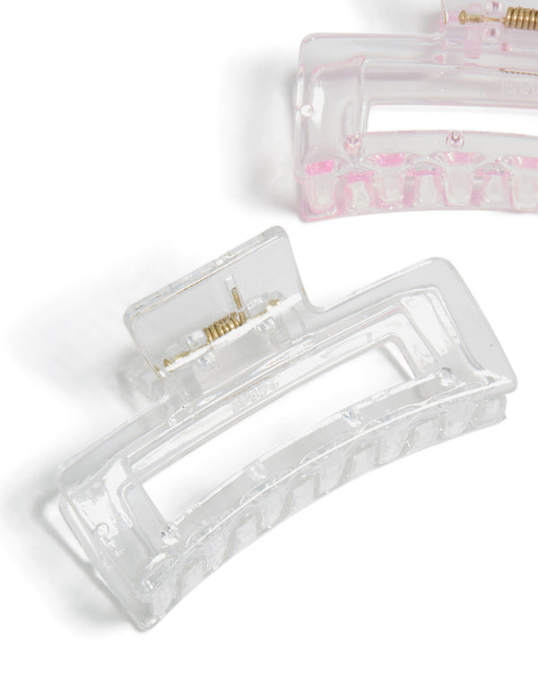 Crafted with glitter 2-pack light pink and gold small rectangle claw clips detail view