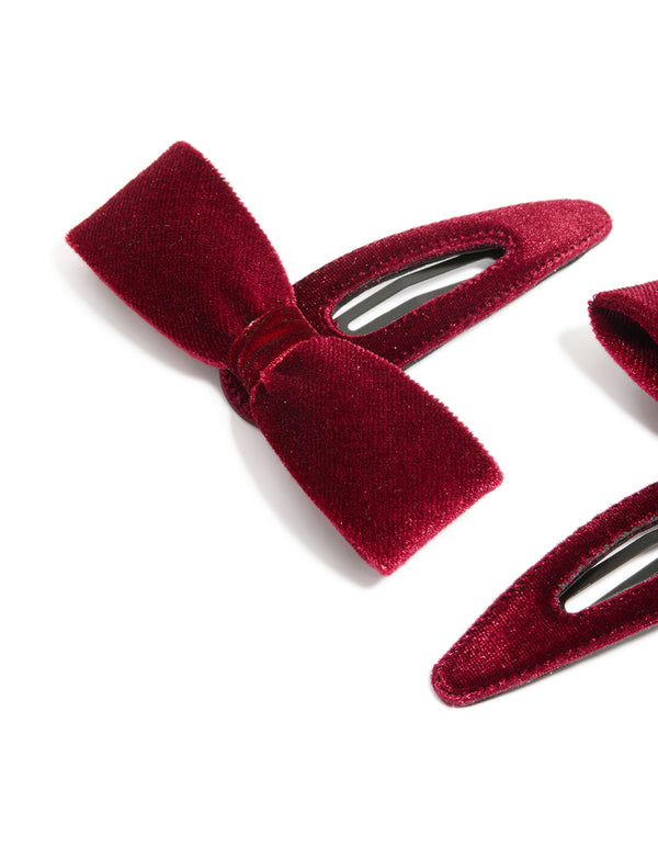 Burgundy Velvet Fabric Bow Clips 2-Pack