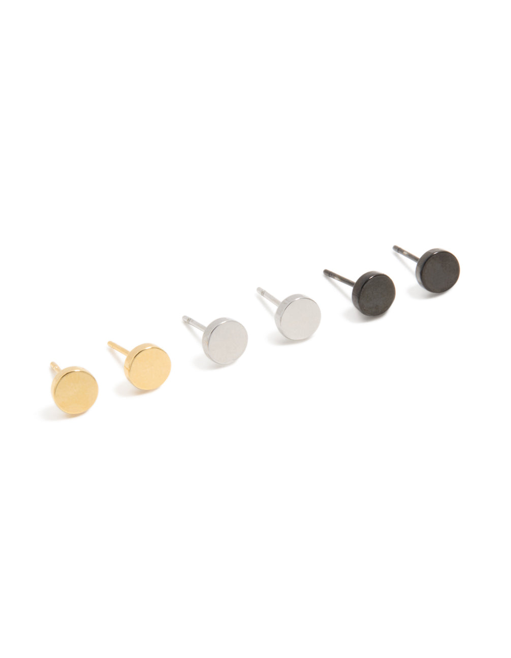 Mens Waterproof Mixed Plated Stainless Steel Flat Stud Earrings 3-Pack