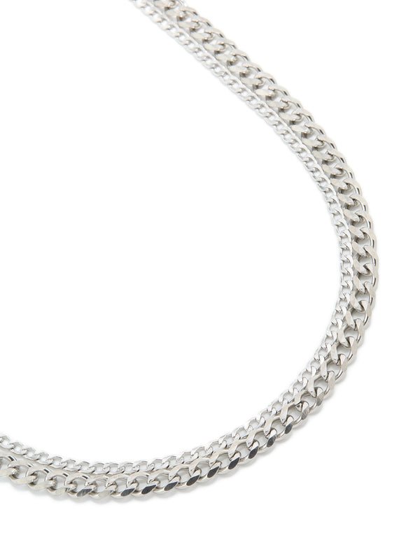 Explore this mens stainless steel mixed chain in waterproof material silver 2-pack close up view