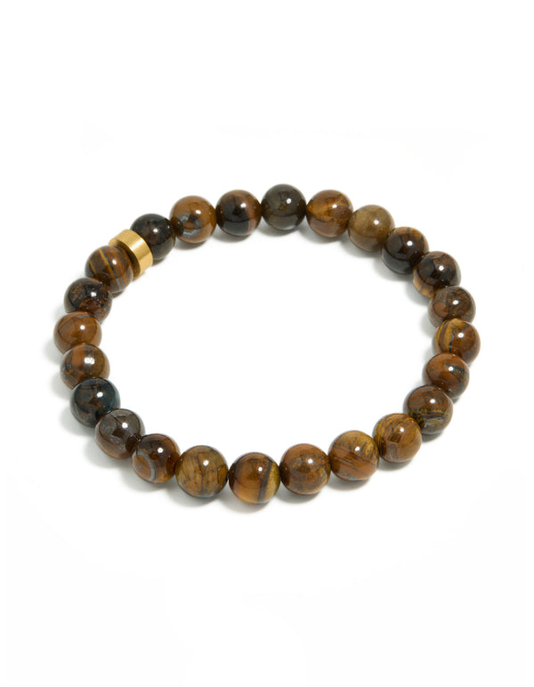 Mens Waterproof Stainless Steel Tiger's Eye Beaded Bracelet