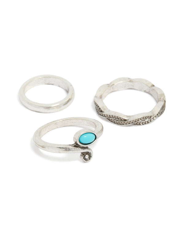 Highlighting antique silver and blue gem toe rings pack accents in turquoise and darkgrey shades side detail
