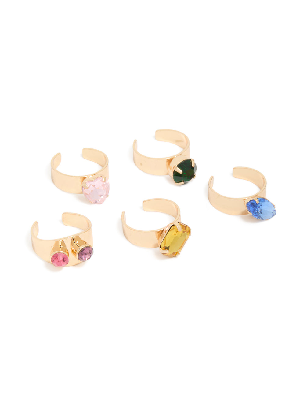 Gold Multicoloured Diamante Toe Rings 5-Pack