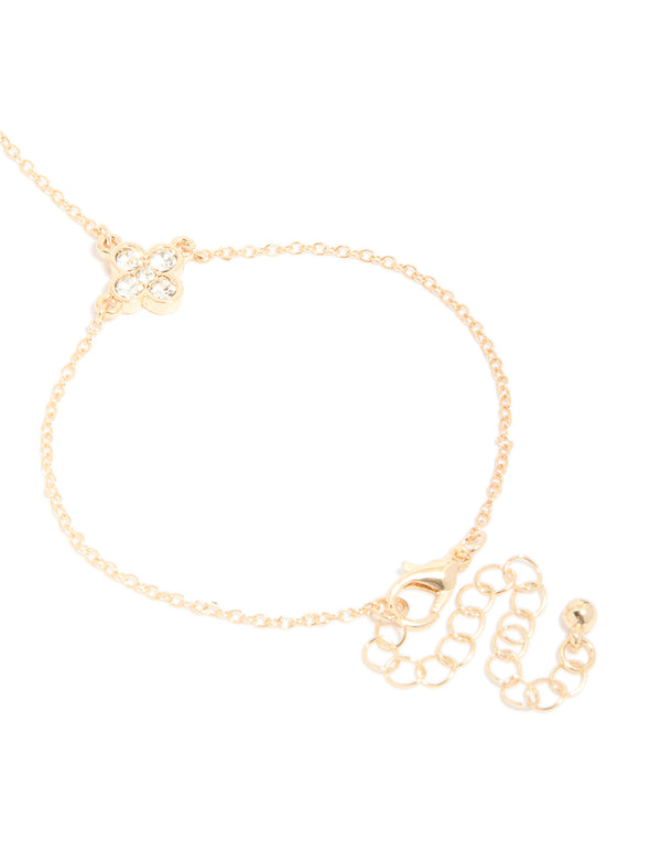 Crafted with gold diamante flower and fixed ring hand chain in dainty statement style closure detail view