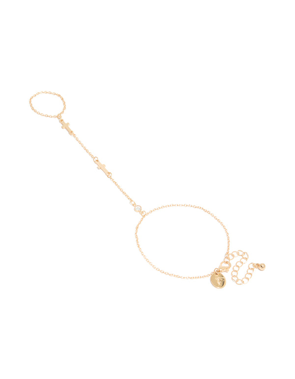 Gold Cross Pendant Hand Chain