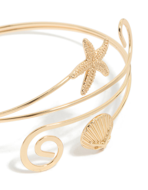 Gold Starfish & Shell Arm Cuff
