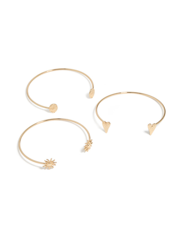 Gold Open Mixed Designed Arm Cuffs 3-Pack