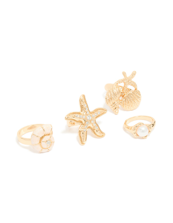 Gold Sea Life Rings 4-Pack