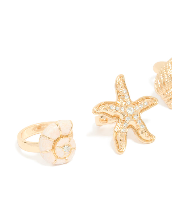 Gold Sea Life Rings 4-Pack