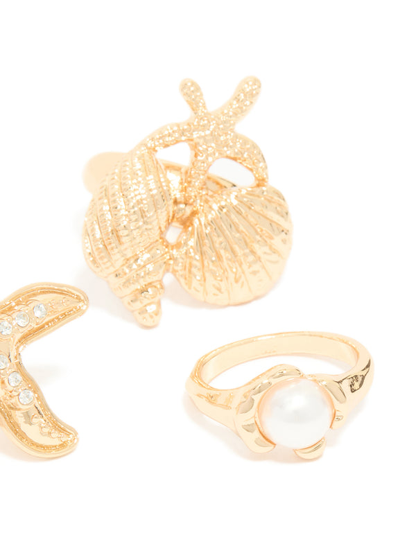 Gold Sea Life Rings 4-Pack