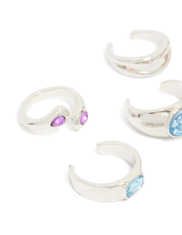 Featuring silver multicoloured diamante chunky toe rings in a 6-pack detail veiw