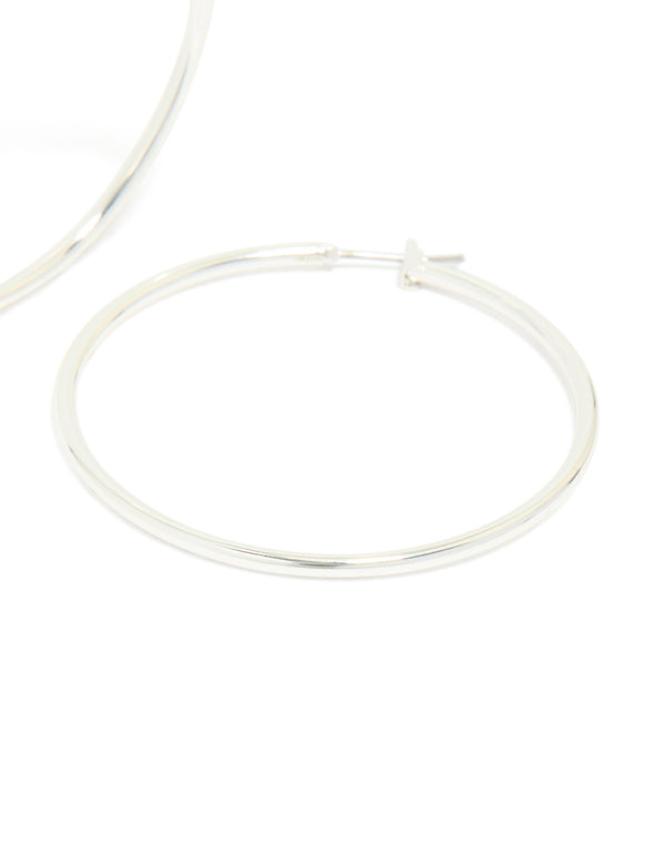 Silver Plated Large Thin Hoop Earrings