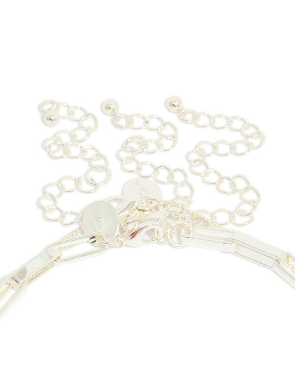 Silver Plated Disc & Chain Layered Necklace