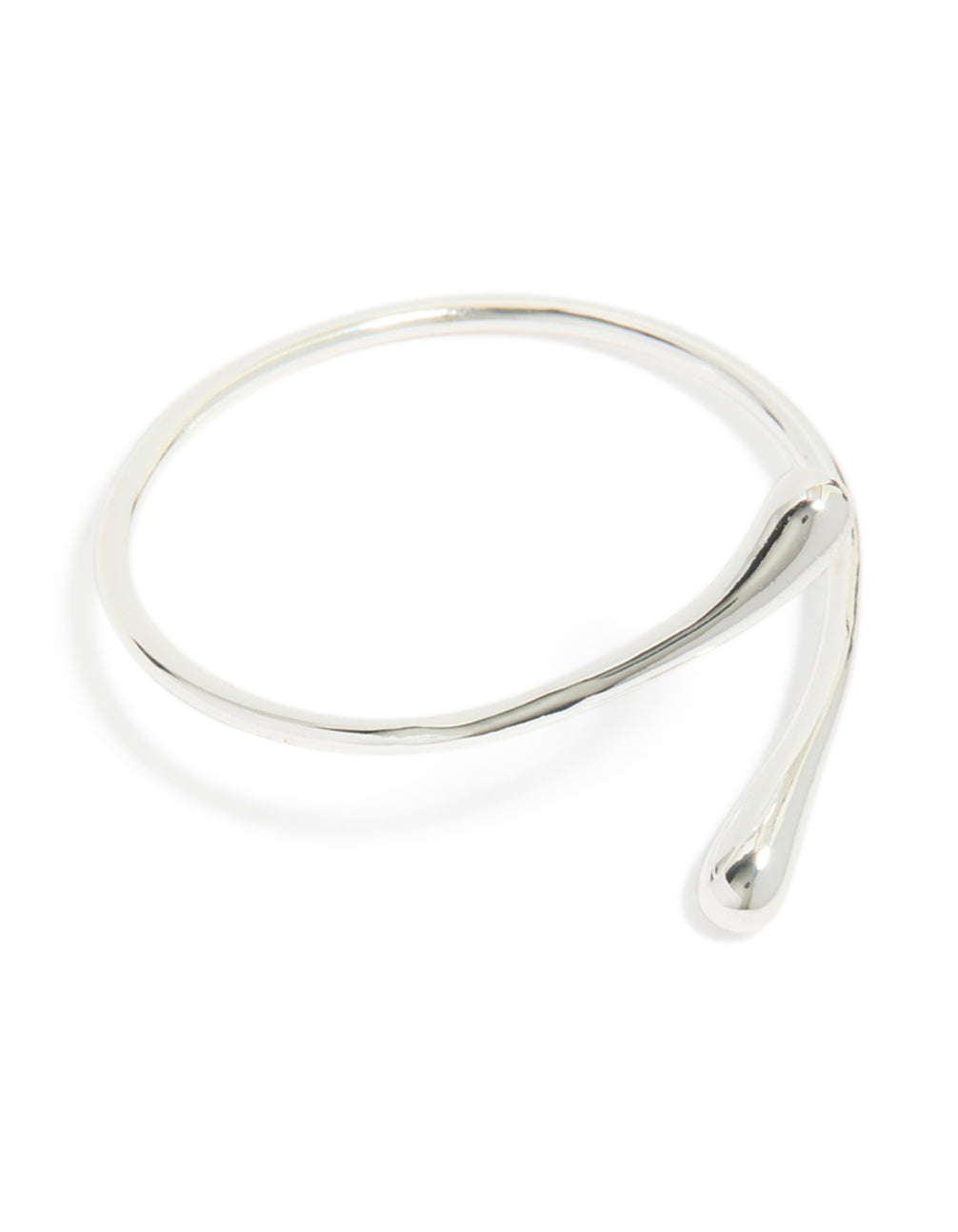 Elegant silver plated teardrop wrap around bangle front view