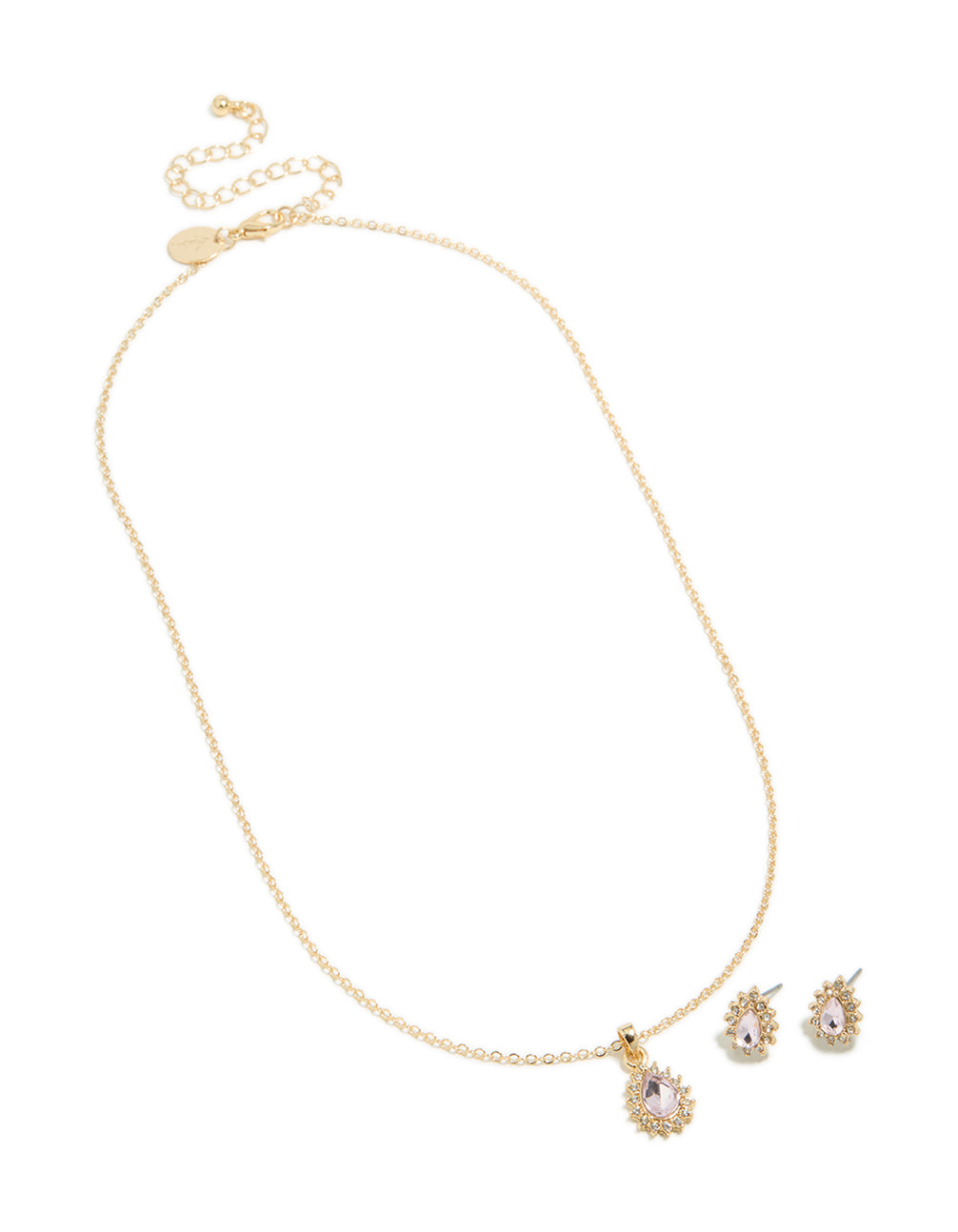 Gold Lilac Diamante Pear Necklace & Earrings Set