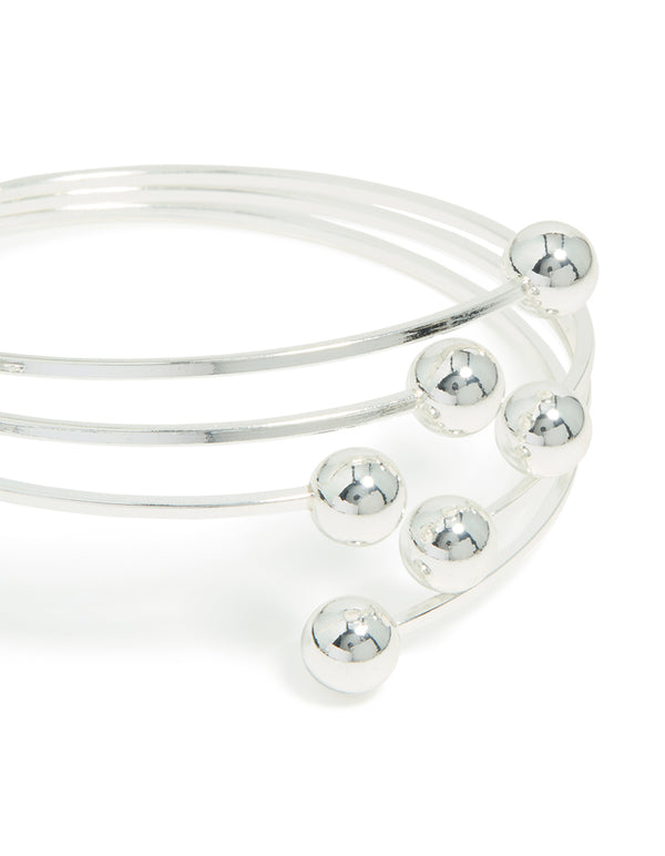 Silver Ball Layered Wrap Around Bangle