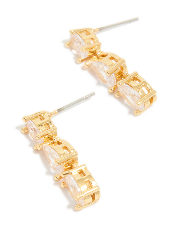 Elegant gold plated mixed cubic zirconia medium drop earrings front view