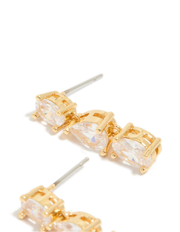 Crafted gold plated mixed cubic zirconia medium drop earrings highlighting post detail view