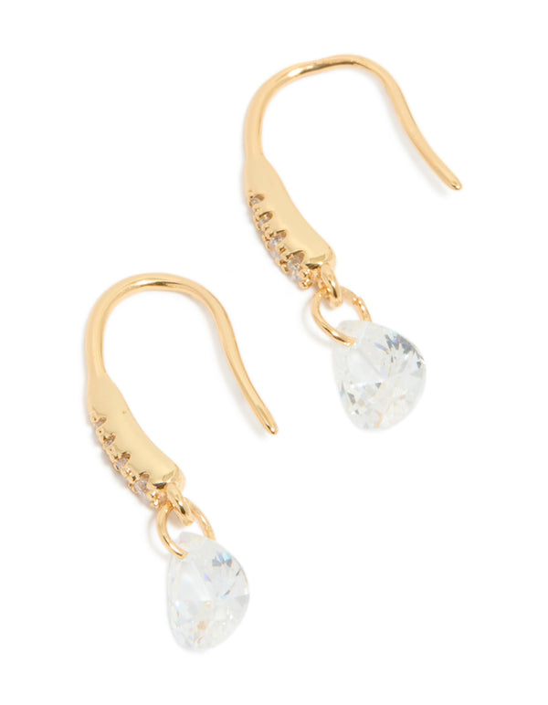 Gold Plated Floating Cubic Zirconia Hook Earrings