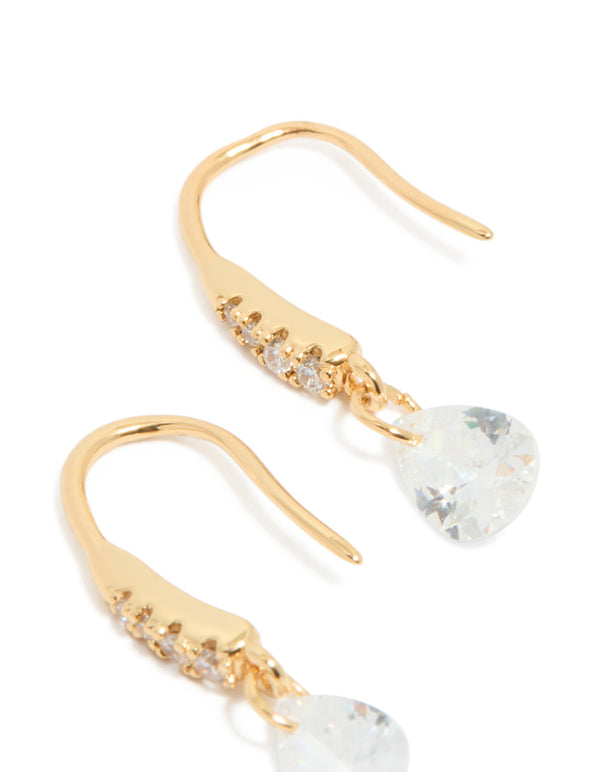 Sophisticated gold plated floating cubic zirconia hook earrings post detail view