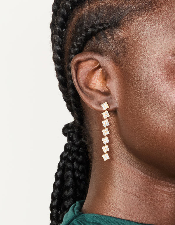 Gold Plated Cubic Zirconia Multi Flower Drop Earrings