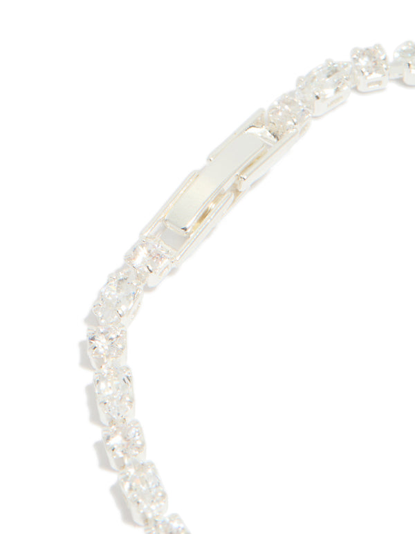 Silver Plated Cubic Zirconia Dainty Oval Tennis Bracelet