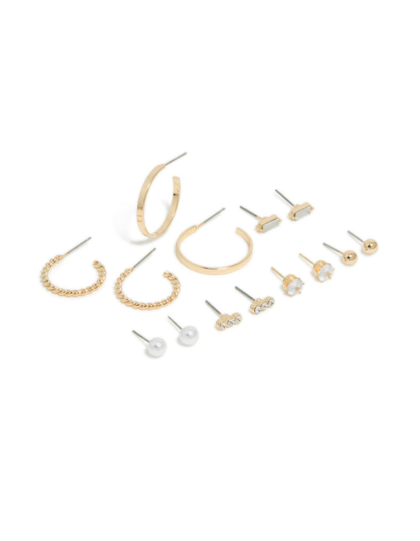 Gold Mixed Circle Stud & Hoop Earrings 7-Pack