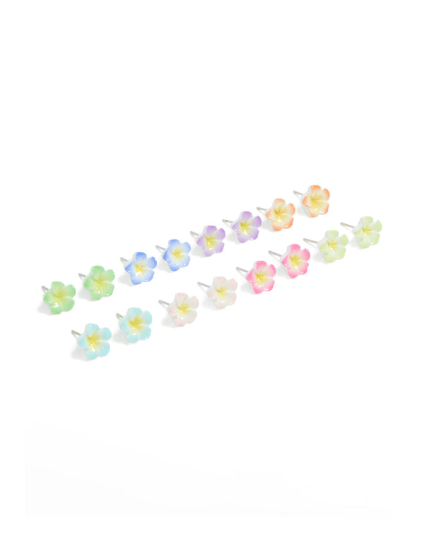Multicoloured Acrylic Frangipani Stud Earrings 8-Pack