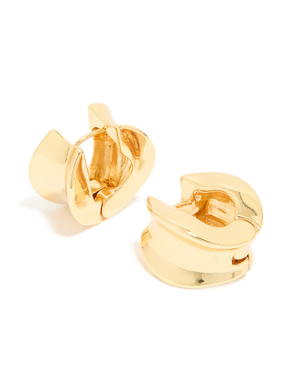 Gold Plated Organic Thick Huggie Earrings