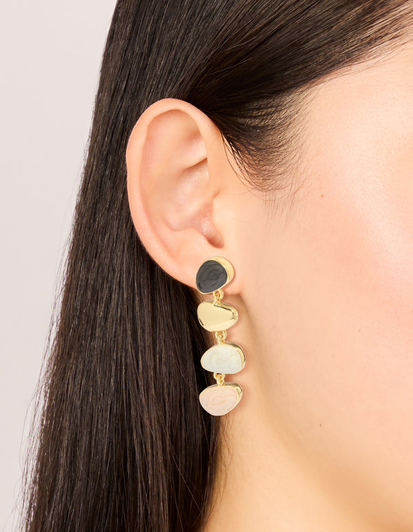 Gold Plated Pink & Cream Stone Statement Drop Earrings