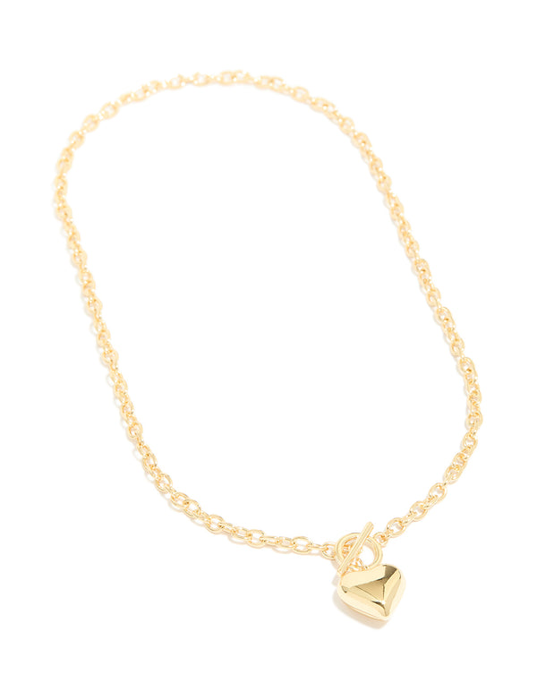 Crafted with gold plated heart charm necklace front view