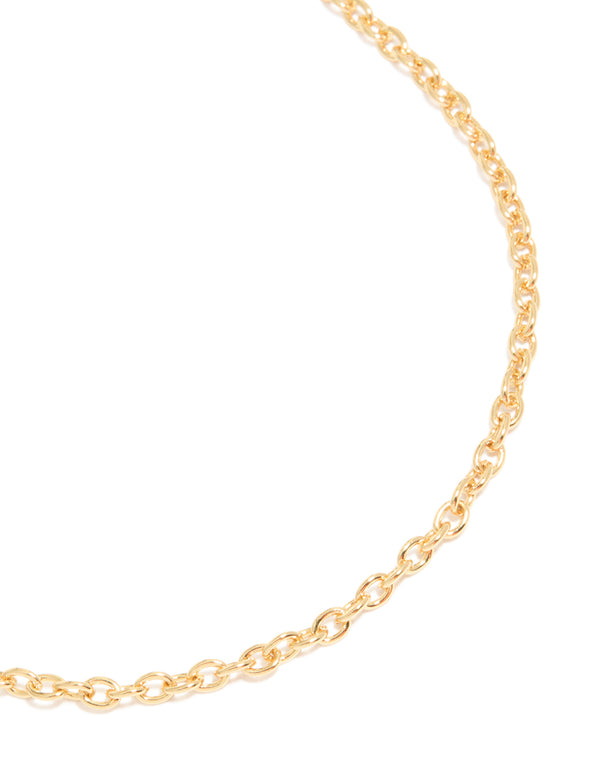 Highlighting a gold plated rolo chain necklace close up view