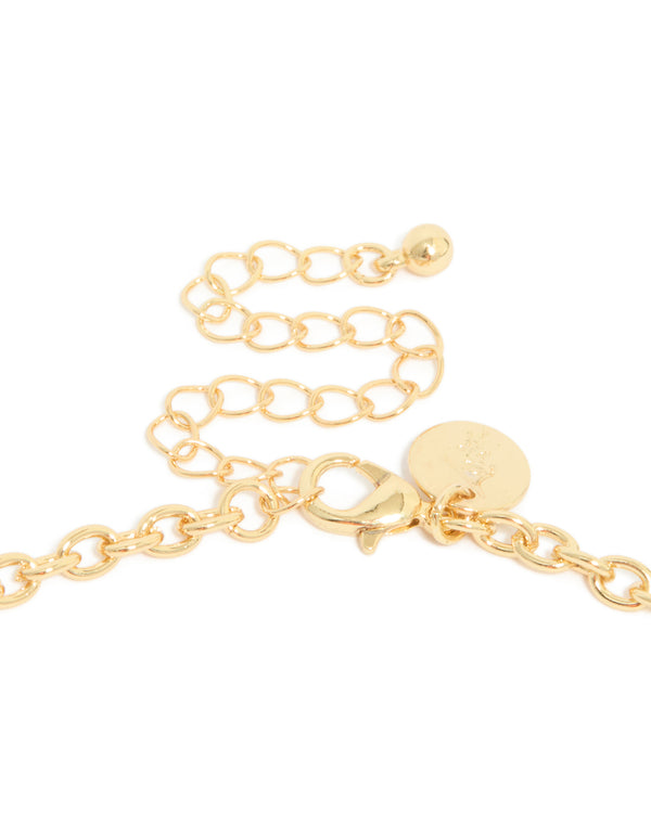 Displaying a gold plated rolo chain necklace featuring clasp detail view