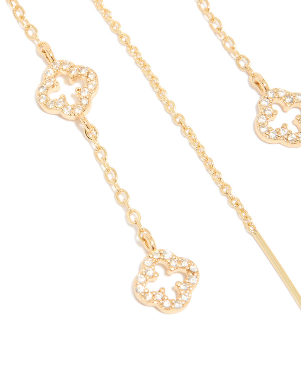 Gold Plated Cubic Zirconia Flower Thread Through Earrings